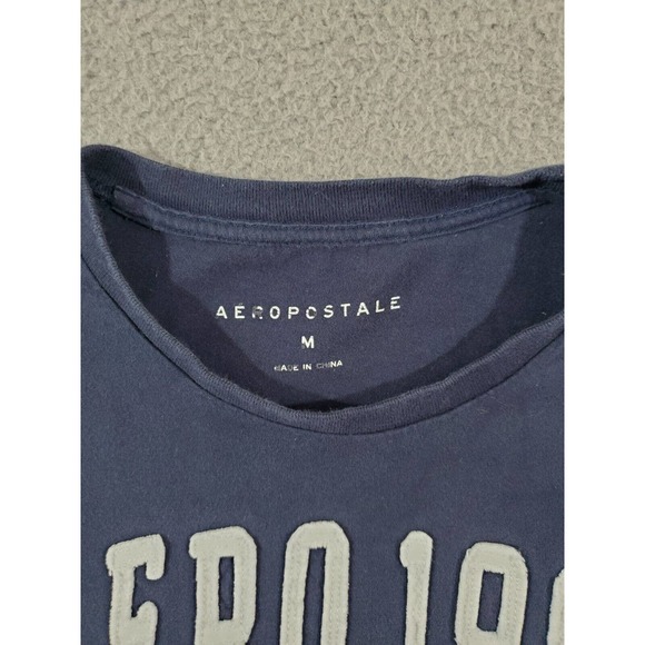 Aeropostale Shirt Mens Medium Blue Short Sleeve Spell Out Chest Logo Preppy Aero - Picture 2 of 9